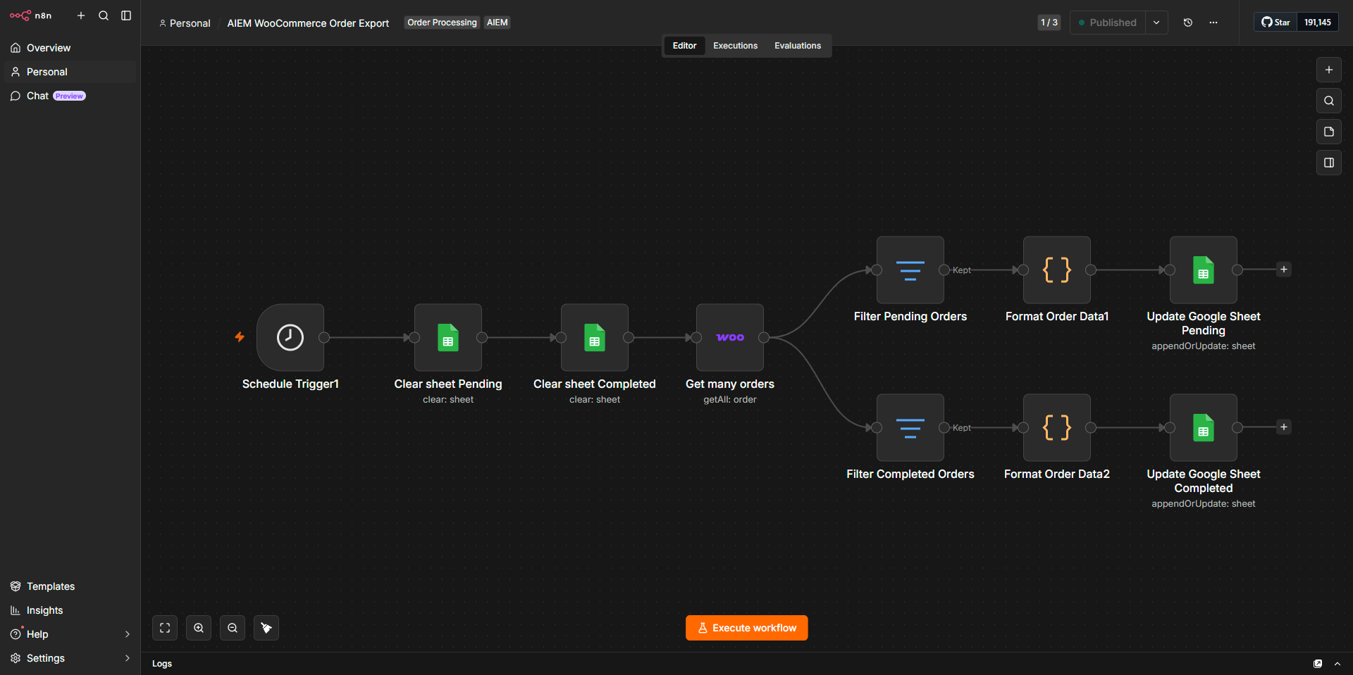 AIEM WooCommerce Order Export n8n workflow