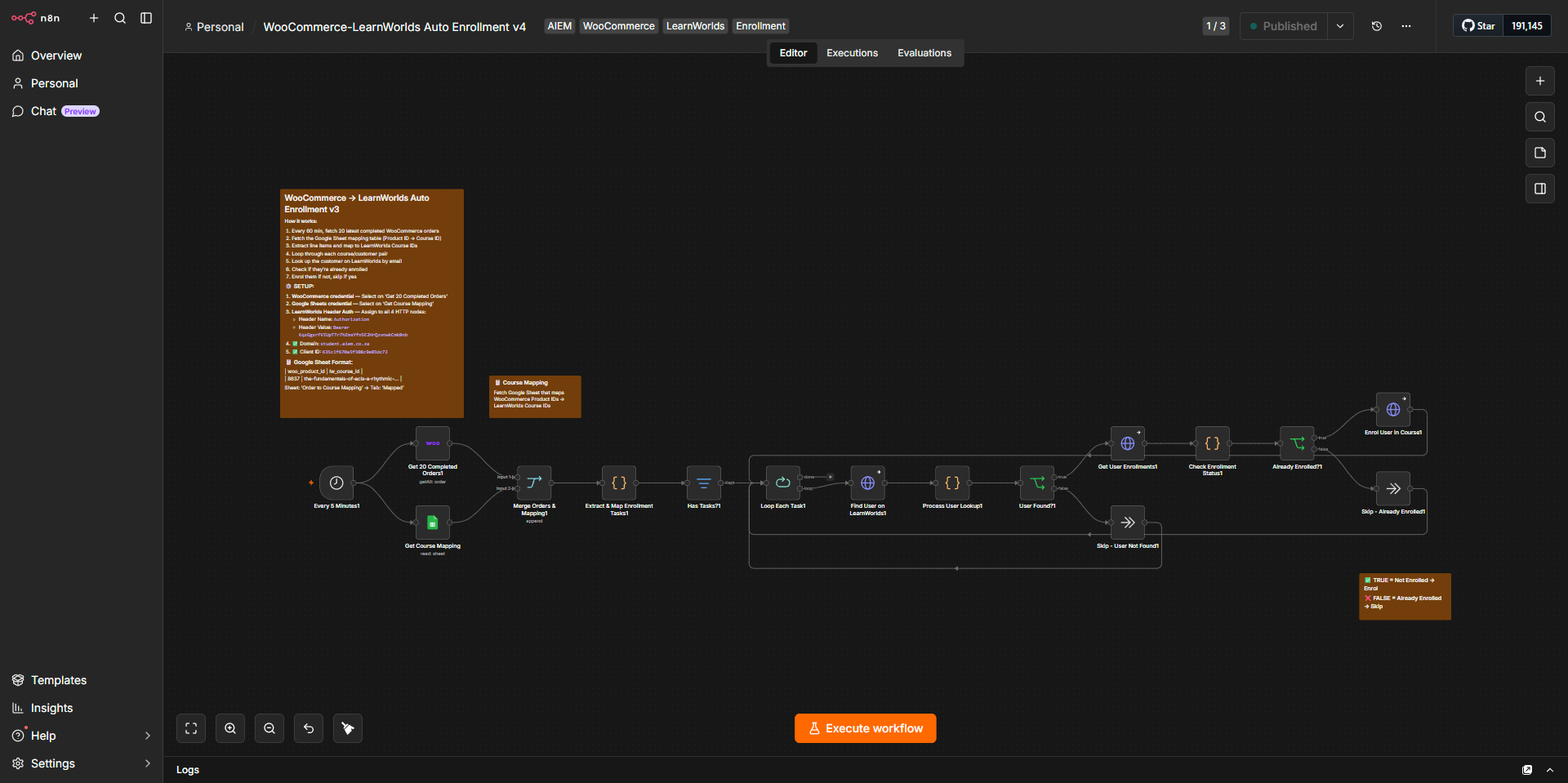 WooCommerce to LearnWorlds Auto-Enrolment n8n workflow