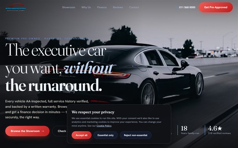 Bryanston Executive Cars premium pre-owned dealership website — Ferndale, Randburg