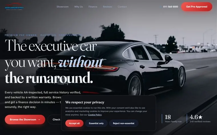 Bryanston Executive Cars premium pre-owned dealership website — Ferndale, Randburg