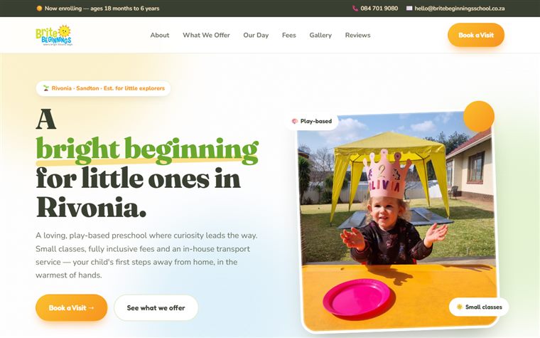 Brite Beginnings Preschool play-based early learning website — Rivonia, Sandton