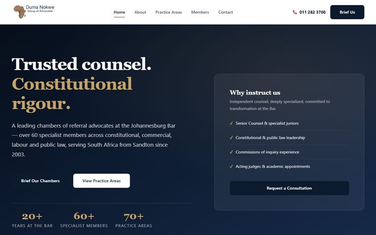 Duma Nokwe Group of Advocates legal chambers website mockup