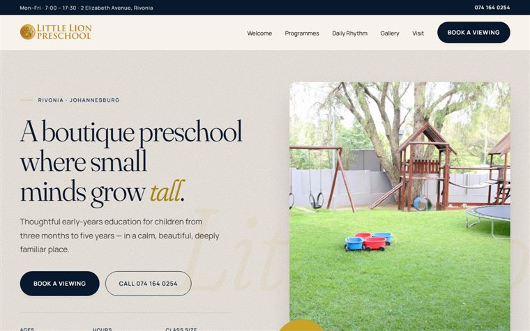 Little Lion Preschool editorial website mockup
