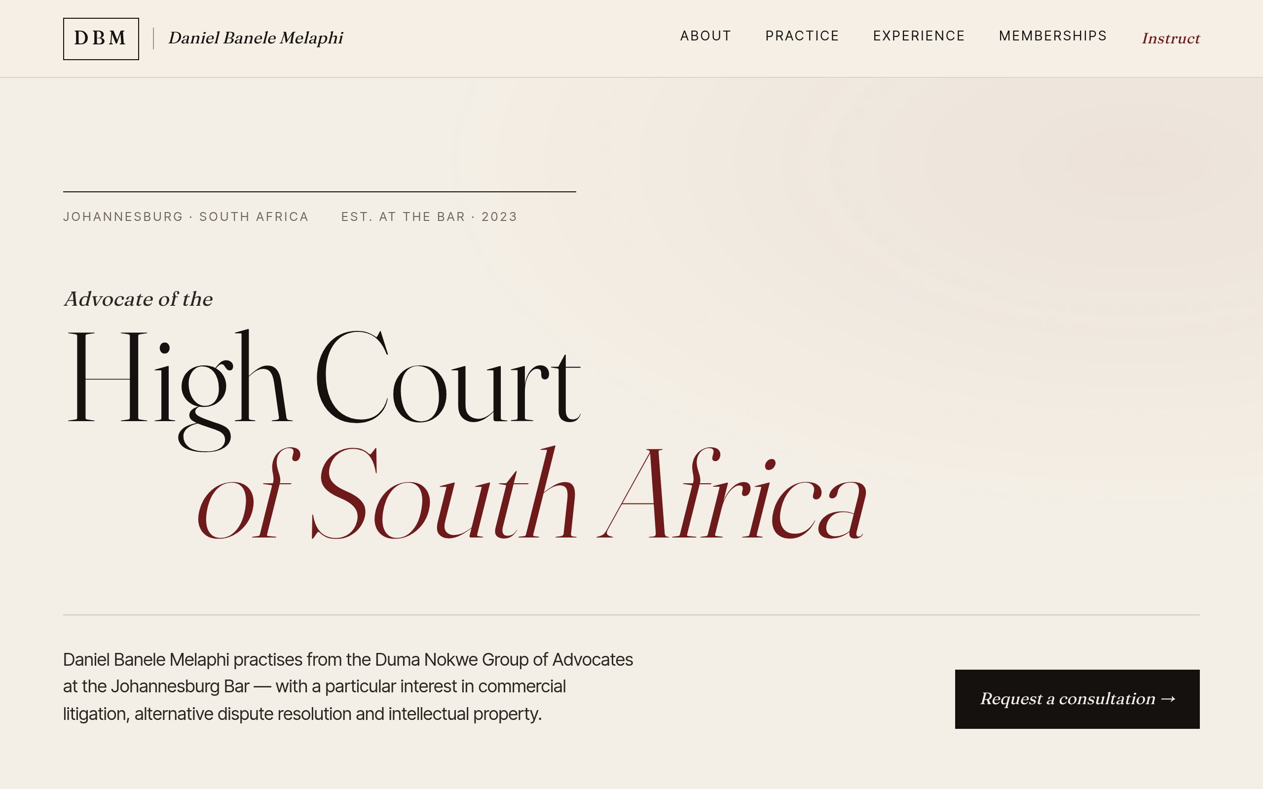 Adv. Daniel Banele Melaphi practice website mockup