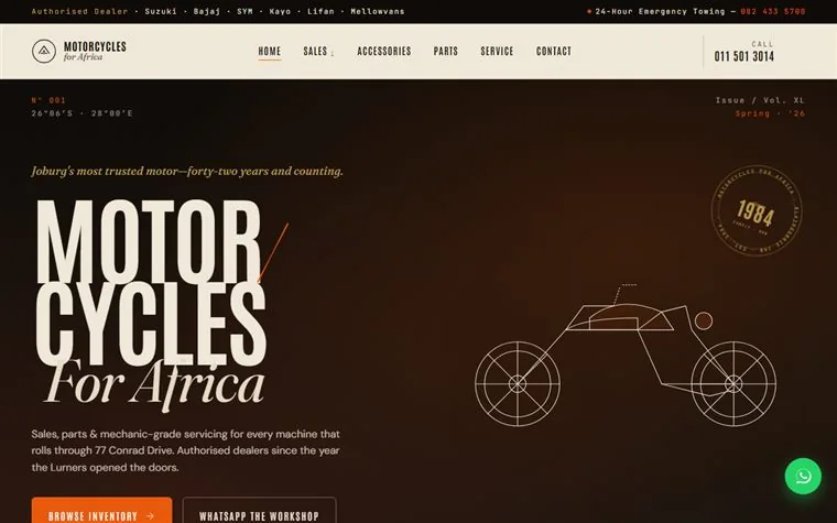 Motorcycles for Africa editorial website mockup