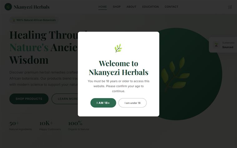 Nkanyezi Herbals e-commerce website mockup