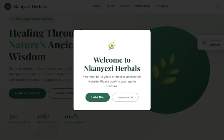 Nkanyezi Herbals website mockup