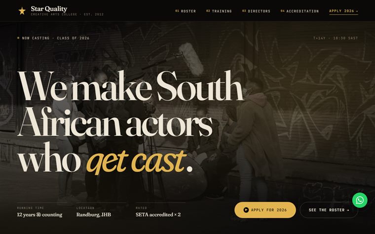 Star Quality talent agency and creative arts college website — Randburg