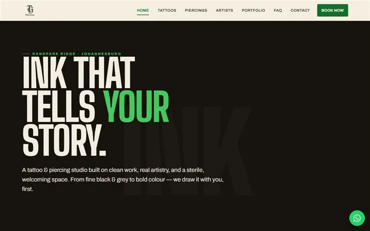 The Tattoo Gallery tattoo and piercing studio website — Randpark Ridge, Johannesburg